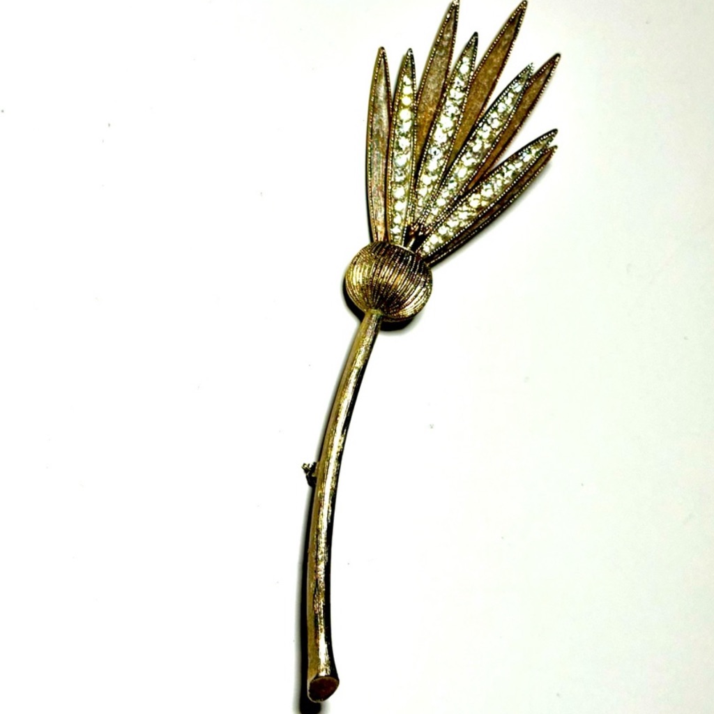 Vintage Mcm 60s Rhinestone Floral Brooch Pin